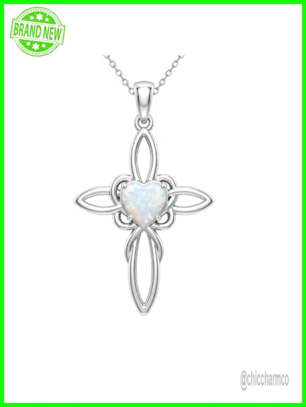 Sterling Silver Opal Moissanite Cross Pendant Necklace 18+2" Dainty Women's